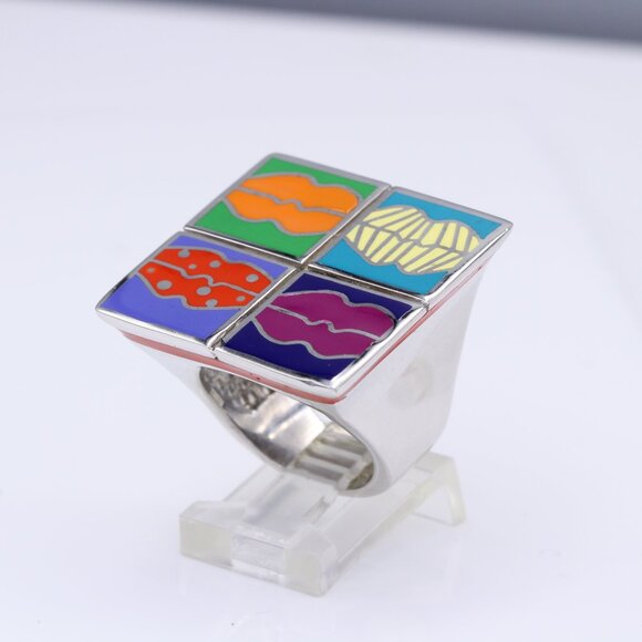 Art Ring Sterling Silver famous artist Enamel Inspired Artistic Ring - Picture 9 of 13